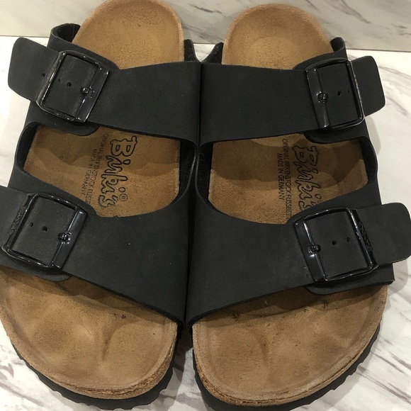 Birkenstock Birki's Sandals Black Leather 2 Strap - Picture 4 of 7
